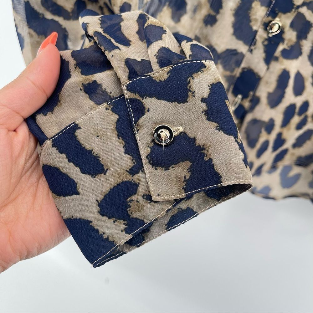 Leopard Print Sheer Button Front Blouse Tan Gold … - image 7